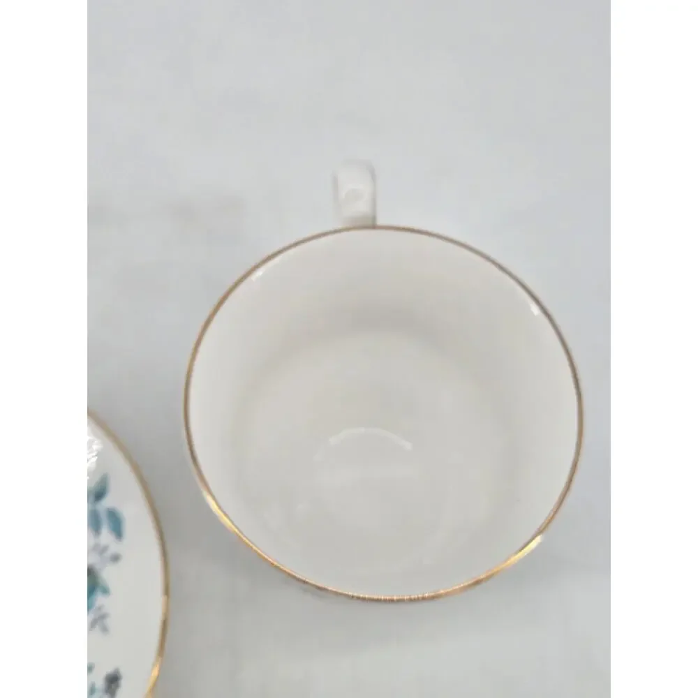 Mid Century 60s Blue Flowers Queen Anne Fine Bone China Tea Cup and Saucer